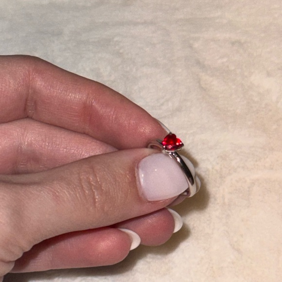 14k white gold ruby solitaire ring- heart cut natural ruby ring. 
Ring size 4 US - Picture 4 of 4